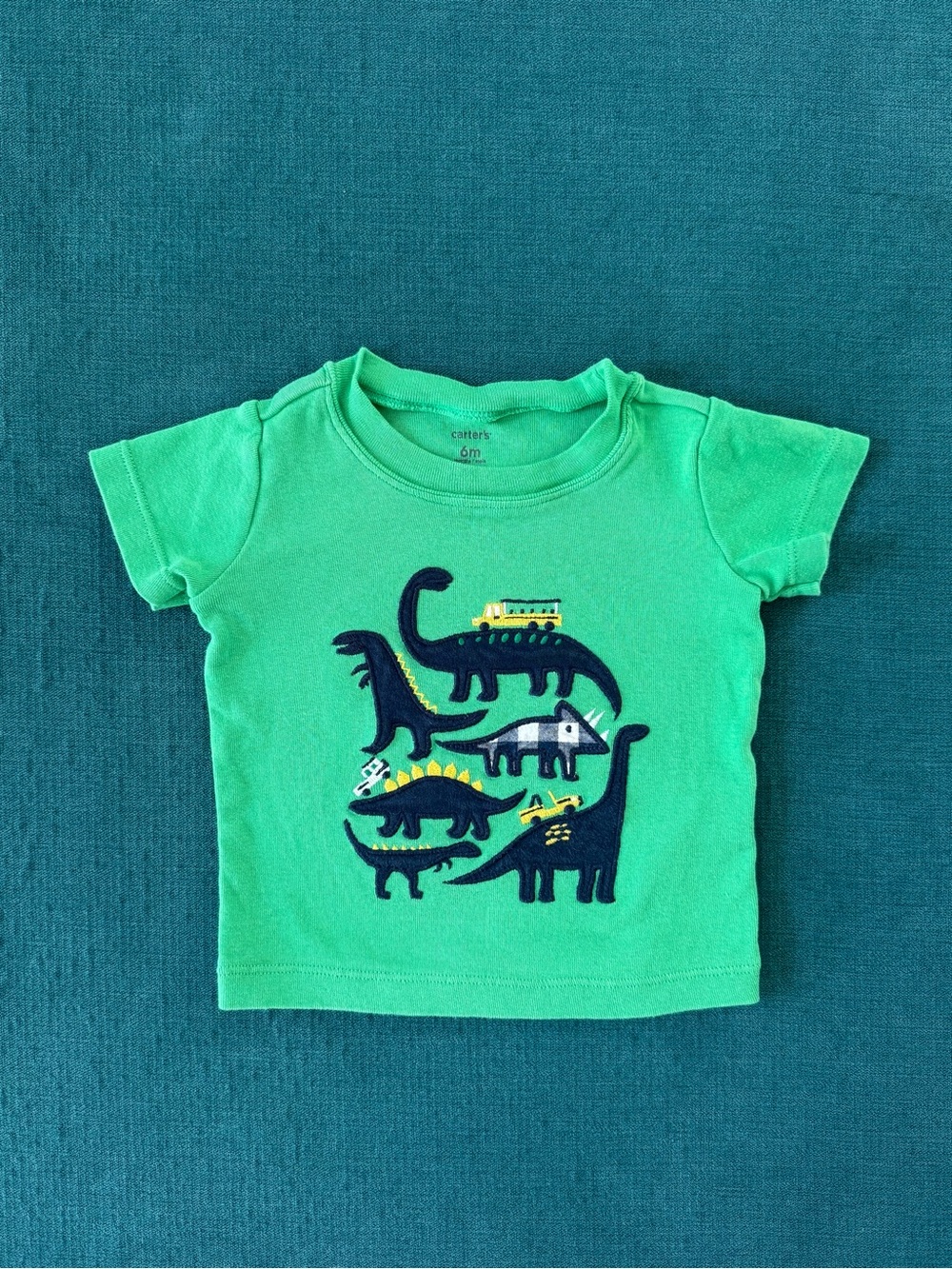 Carter's Bright Green Short-Sleeve Tee with Navy Dinosaur Appliqués 6M